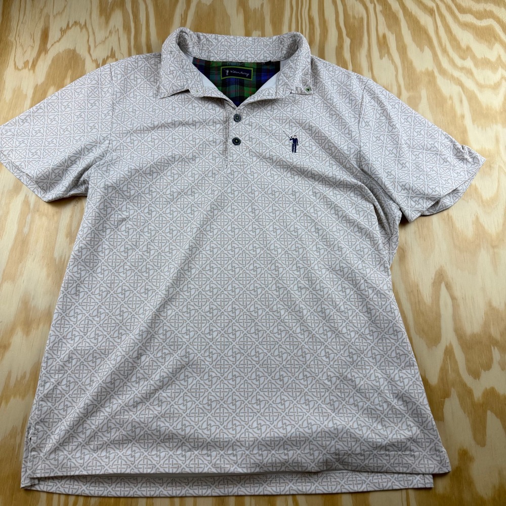 William Murray Golf Mens Medium Polo Shirt White Tan Geometric Knot Performance